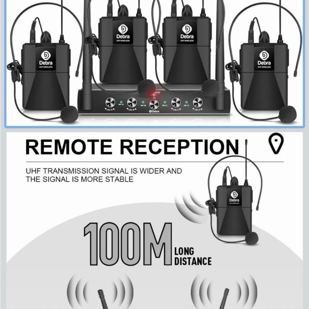 Audio AU400 Pro UHF 4 Channel Wireless Microphone System with Cordless Handhe.